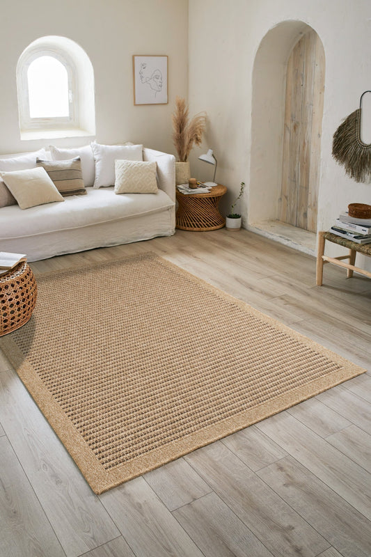 Tapis effet jute naturel uni marron Nazar rugs