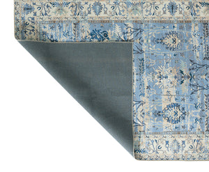 Tapis de salon style vintage lavable en machine bleu – Nazar rugs