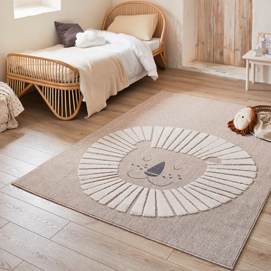 Tapis pour enfant motif tête de lion beige Nazar rugs